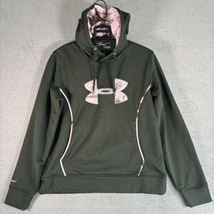 Under Armour Storm Pullover Hoodie Real tree Olive Pink Quilted Size L Cold Gear